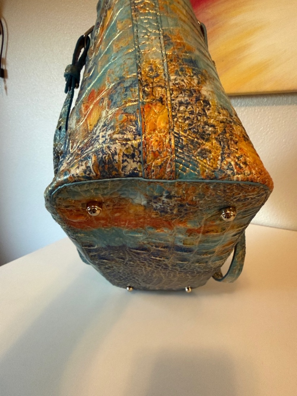 Brahmin Turquoise & Orange Croc-Embossed Tote - Picture 3 of 7